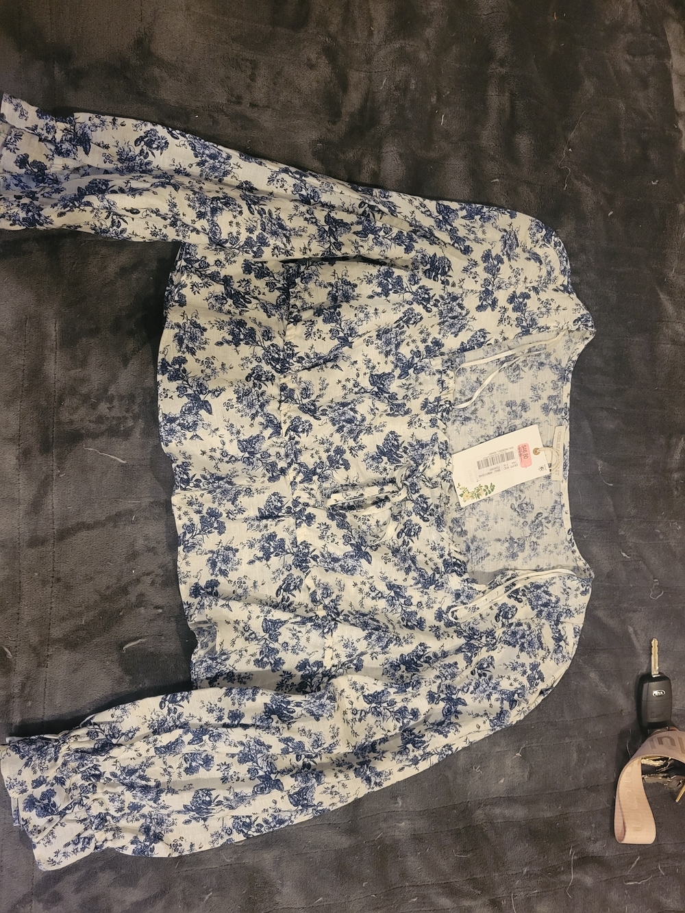 Blue Floral Long Sleeve Top